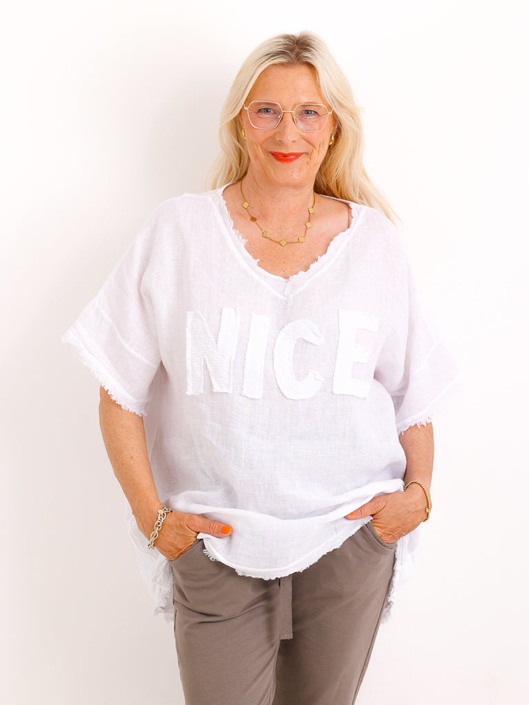 Oversize Leinen-Shirt SARAH.S mit Jersey-Rücken & Komfort-Stretch – Gr. 36-46