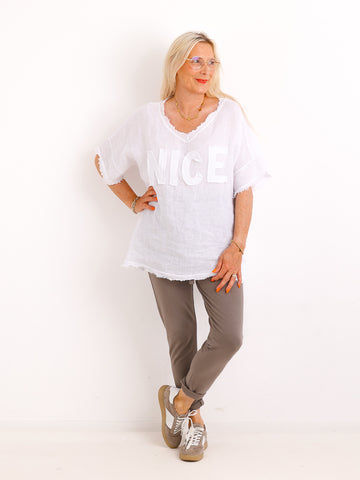 Oversize Leinen-Shirt SARAH.S mit Jersey-Rücken & Komfort-Stretch – Gr. 36-46