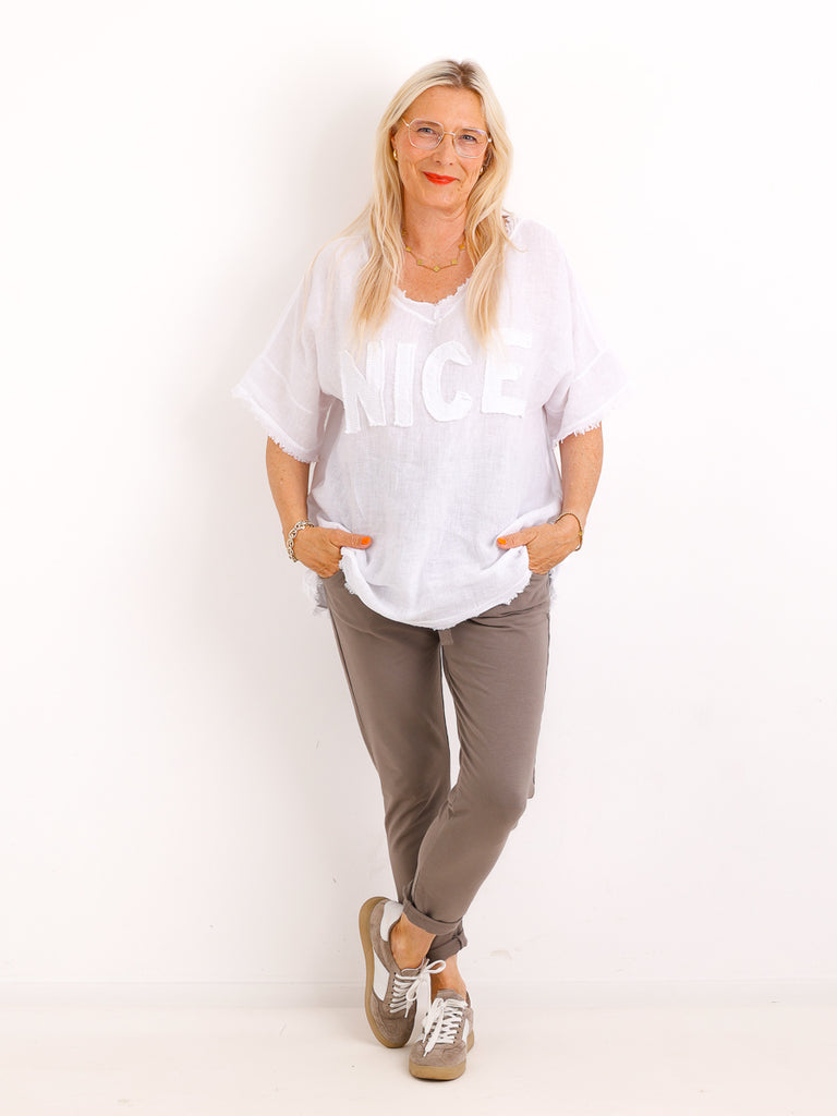 Oversize Leinen-Shirt SARAH.S mit Jersey-Rücken & Komfort-Stretch – Gr. 36-46