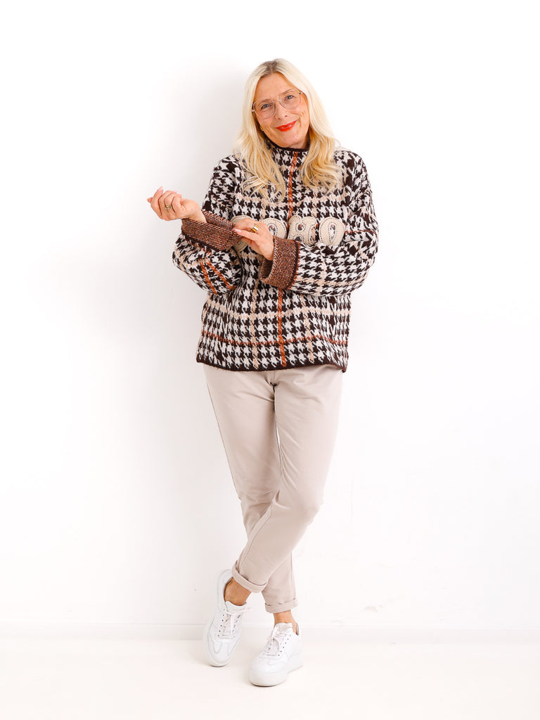 BABETTE Oversize Pullover - Schriftzug beige