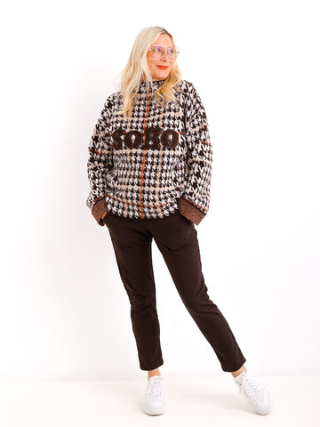 BABETTE Oversize Pullover - Schriftzug schoko