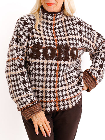 BABETTE Oversize Pullover - Schriftzug schoko