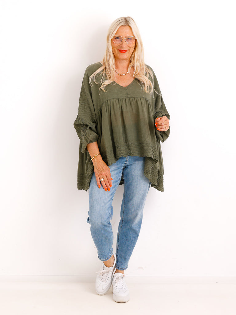 Oversize Tunika FAYE.S – 100% Baumwolle – Semi-transparent – Gr. 36-46