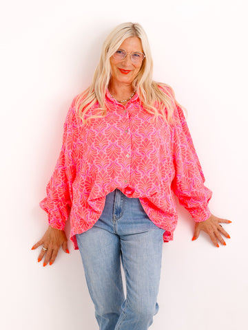 Oversize Musselin-Bluse LORETTA.S – Pink/Orange – 100 % Baumwolle – Gr. 38-48
