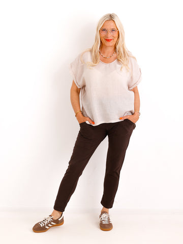 Leinenshirt CLEMENTINA.S – Paillettendetails & Leinenmix - Gr. 36–40