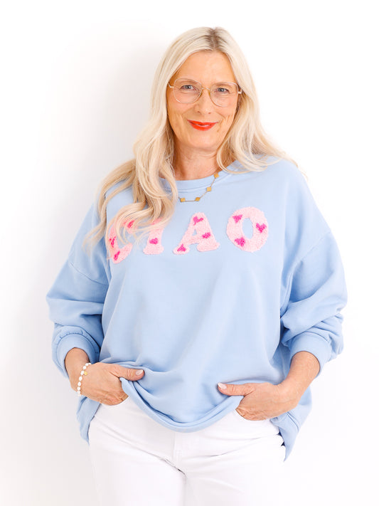 Oversize-Sweater CIAO mit Frottee-Patch & Herzchen – Gr. 38-46