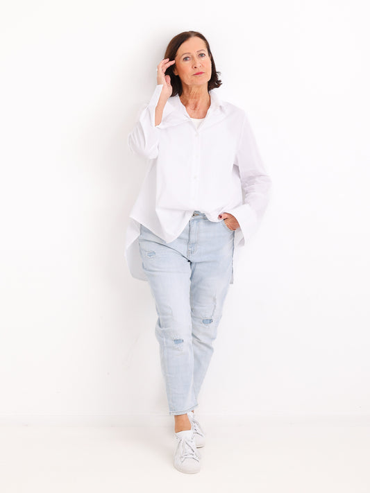 Long-Bluse ANNA.S – 100 % Baumwolle – Verdeckte Knopfleiste – Gr. 38-48
