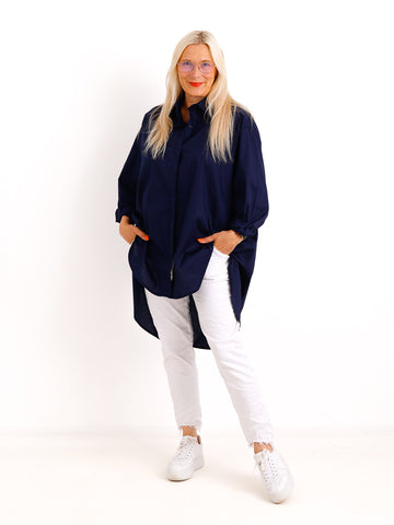 XXL Baumwollbluse CHANTAL – Extra lang mit verlängerter Rückenpartie – Gr. 42– 54