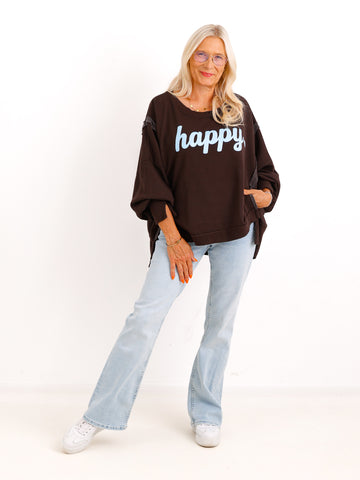 Oversize Sweatshirt AYLA.S – HAPPY-Print & Inside-Out-Details – Gr. 38–48