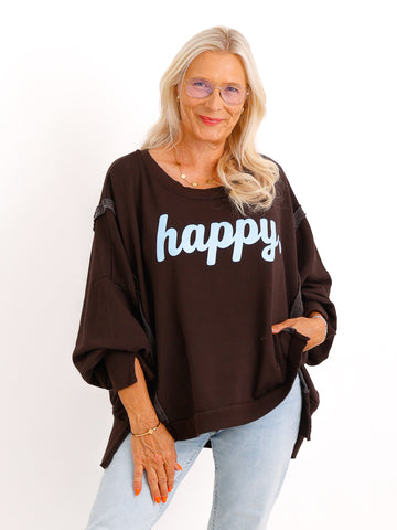 Oversize Sweatshirt AYLA.S – HAPPY-Print & Inside-Out-Details – Gr. 38–48