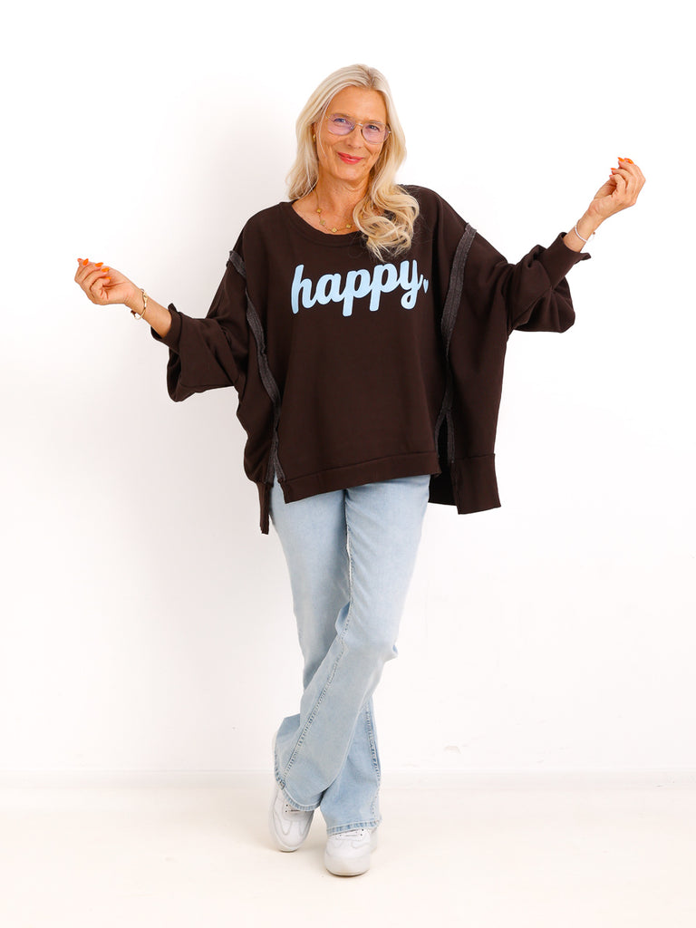 Oversize Sweatshirt AYLA.S – HAPPY-Print & Inside-Out-Details – Gr. 38–48