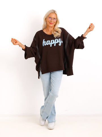 Oversize Sweatshirt AYLA.S – HAPPY-Print & Inside-Out-Details – Gr. 38–48