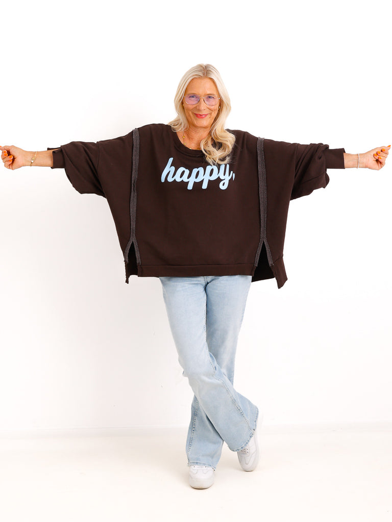 Oversize Sweatshirt AYLA.S – HAPPY-Print & Inside-Out-Details – Gr. 38–48