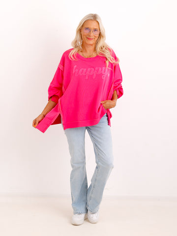 Oversize Sweatshirt AYLA.S – HAPPY-Print & Inside-Out-Details – Gr. 38–48