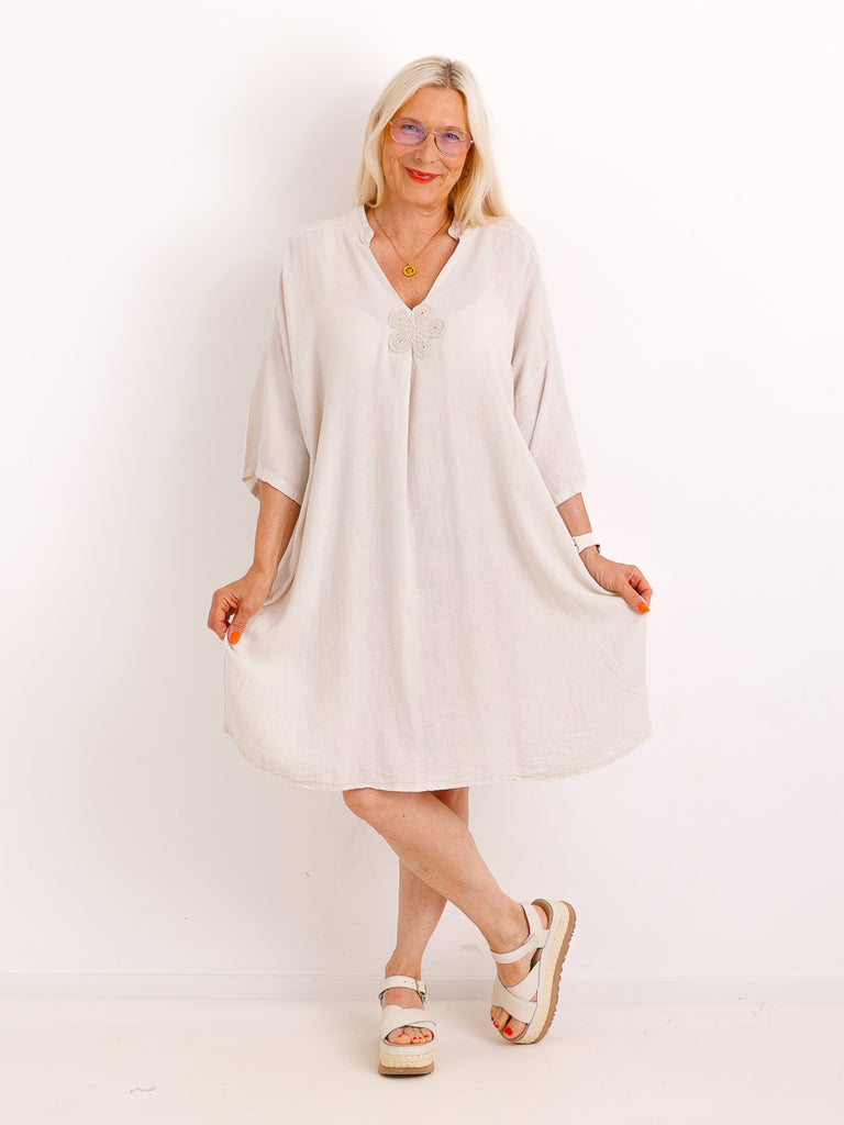 Midi Leinenkleid SERENA.S – 100 % Leinen & Florales Highlight - Gr. 38–46