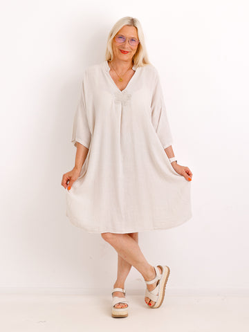 Midi Leinenkleid SERENA.S – 100 % Leinen & Florales Highlight - Gr. 38–46
