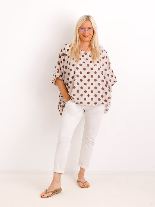 Polka-Dots Blusenshirt DAISY.S mit Viskose-Innentop – Gr. 42-52
