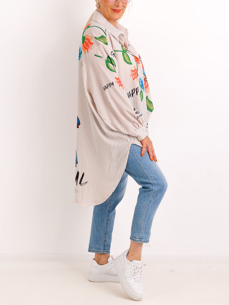 Curvy Size Bluse ELLA.S – Exotischer Papageien-Print mit Streifen-Look - Gr. 42-52