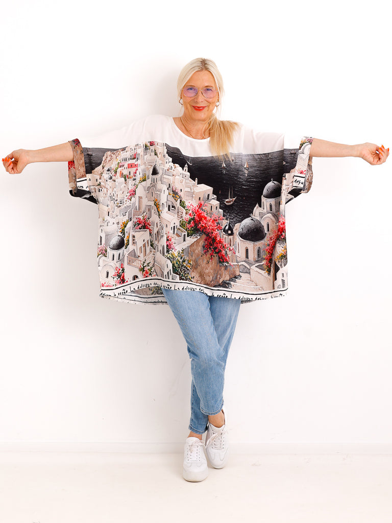 Oversize-Blusenshirt  MILLIE.S – Maritimes Skyline-Design – Gr. 42-54