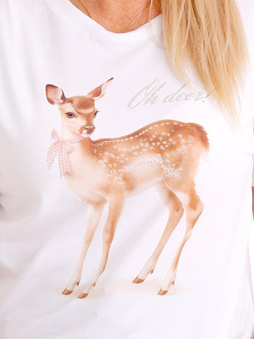 T-Shirt VIOLA.S – OH DEER Print & Strassdetails - Gr. 36–40