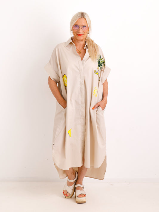 Oversize-Blusenkleid MALIA.S mit Pineapple-Stickerei – 100 % Baumwolle – Gr. 40-52