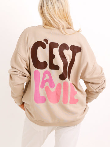 Oversize Sweatshirt LILIANA.S – C'est la vie Print im modernen Streetstyle – Gr. 36–42