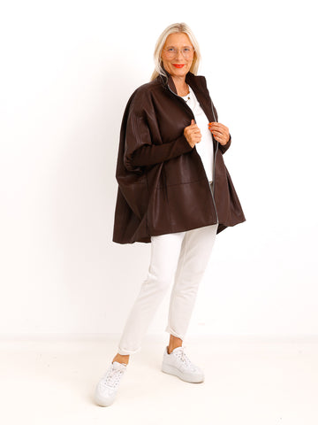 Oversize-Kunstlederjacke ROXY.S – Boxy Style mit Strickärmeln – Gr. 38-48