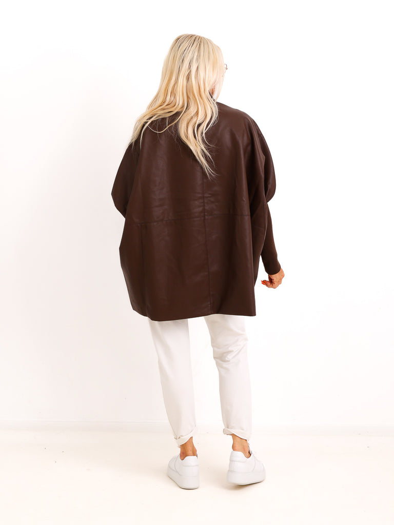 Oversize-Kunstlederjacke ROXY.S – Boxy Style mit Strickärmeln – Gr. 38-48