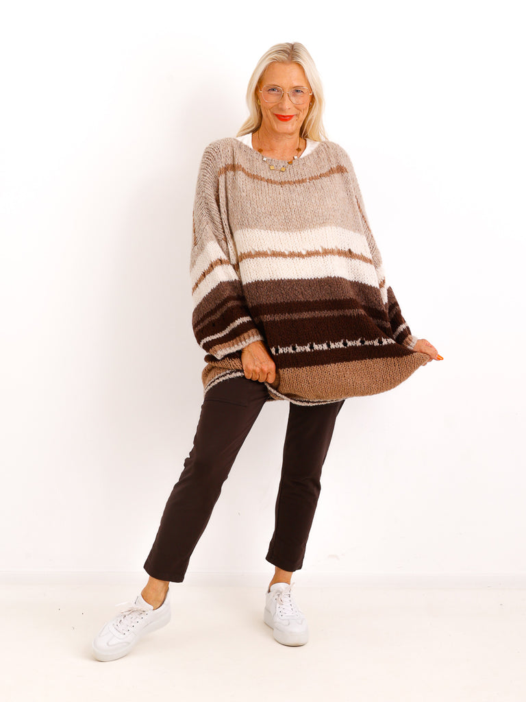 Grobstrick Pullover SILVENA – Langer Curvy Oversize Strick – Gr. 42–52