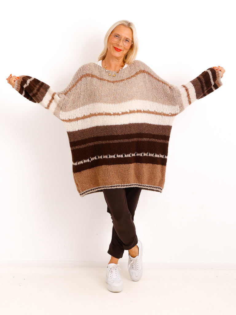 Grobstrick Pullover SILVENA – Langer Curvy Oversize Strick – Gr. 42–52