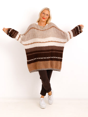 Grobstrick Pullover SILVENA – Langer Curvy Oversize Strick – Gr. 42–52