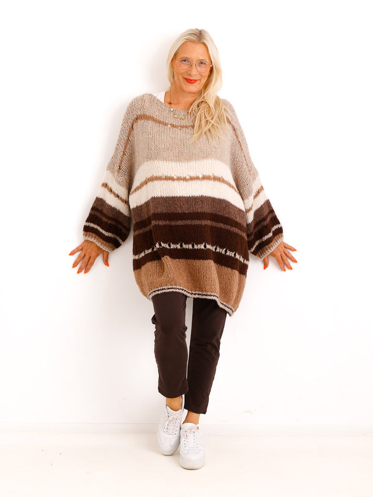 Grobstrick Pullover SILVENA – Langer Curvy Oversize Strick – Gr. 42–52