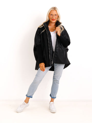 Oversize-Kunstlederjacke ROXY.S – Boxy Style mit Strickärmeln – Gr. 38-48