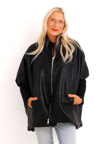 Oversize-Kunstlederjacke ROXY.S – Boxy Style mit Strickärmeln – Gr. 38-48