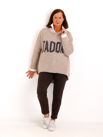 Oversize Pullover ELVANI – J'Adore-Stickerei & verlängerte Rückenpartie – Gr. 38–44