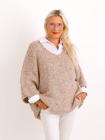Oversize-Pullover EILEEN.S – Flauschiger Konfetti-Strick mit V-Ausschnitt – Gr. 40–48