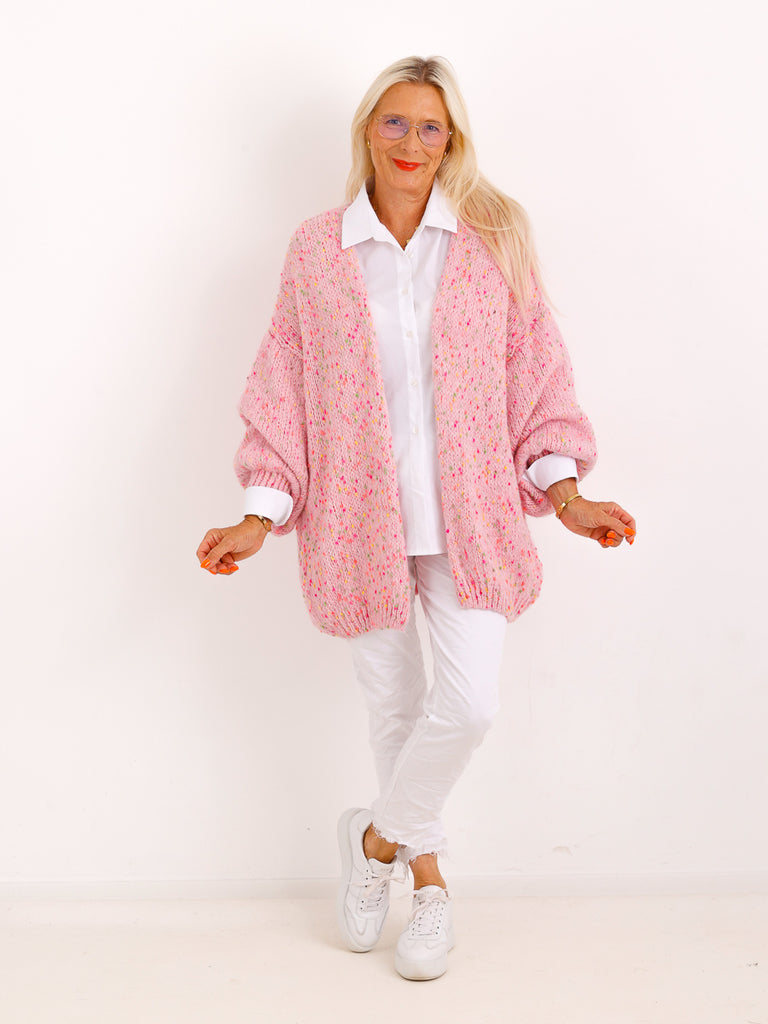 Oversize-Strickjacke ANGIE.S – Flauschiger Konfetti-Strick – Gr. 38–48