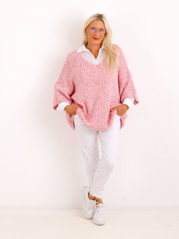 Oversize-Pullover EILEEN.S – Flauschiger Konfetti-Strick mit V-Ausschnitt – Gr. 40–48