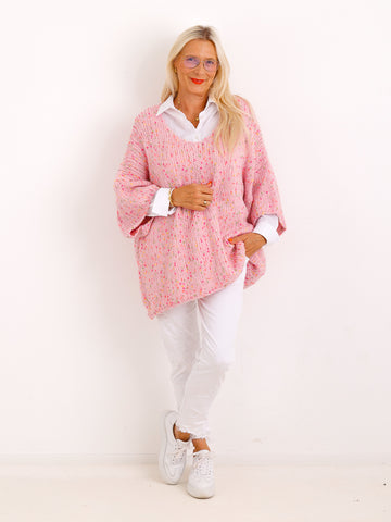 Oversize-Pullover EILEEN.S – Flauschiger Konfetti-Strick mit V-Ausschnitt – Gr. 40–48