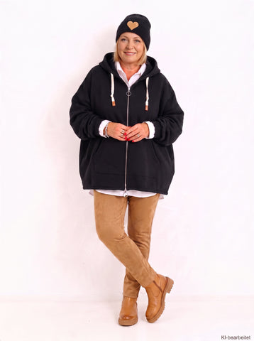 Curvy Size Sweatjacke MAVENIE – Kuschelige Hoodie-Jacke mit Kapuze & mit 2-Wege-Reißverschluss – Gr. 44–56