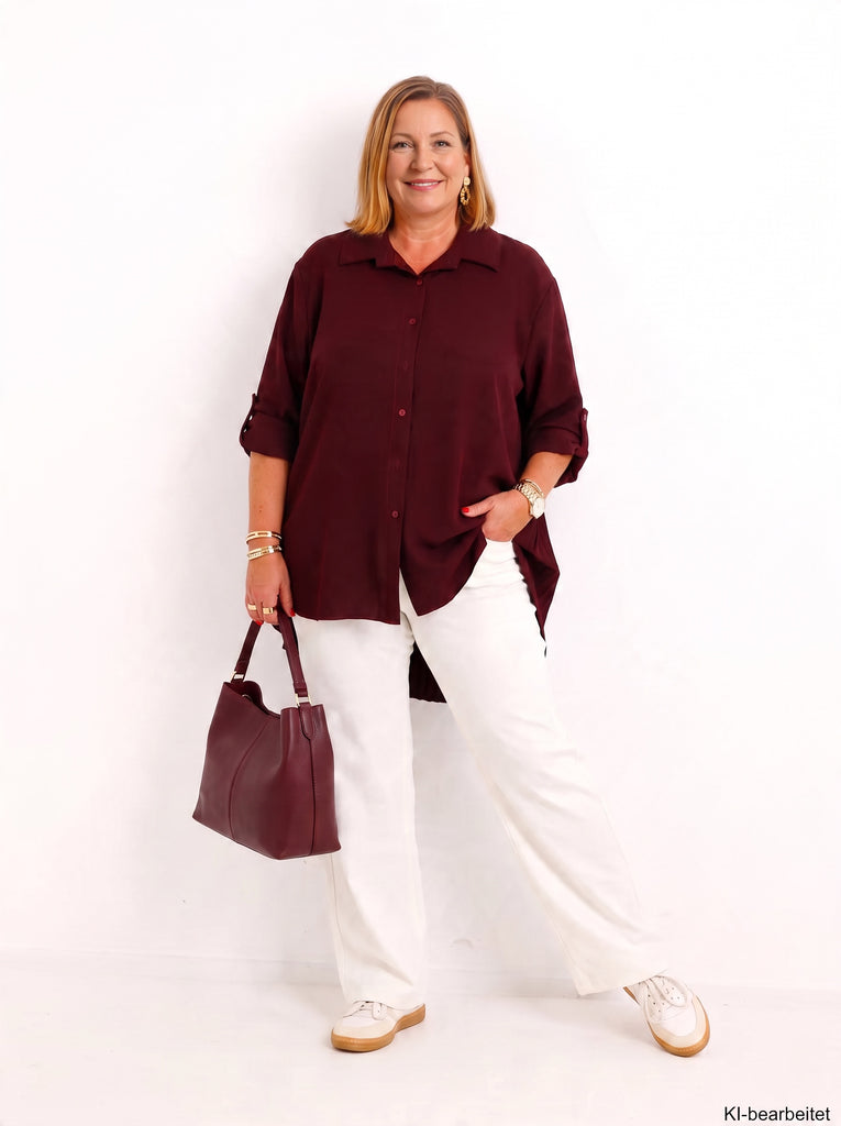 Curvy Size - Bluse VELUNIE – Herbst-Winter-Qualität mit Plisseefalten & extra langem Schnitt – Gr. 44–54