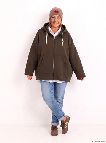 Curvy Size Sweatjacke MAVENIE – Kuschelige Hoodie-Jacke mit Kapuze & mit 2-Wege-Reißverschluss – Gr. 44–56