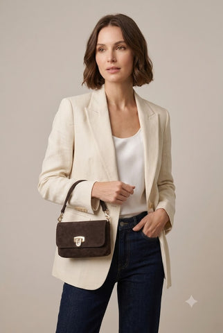 Wildleder-Umhängetasche LILLI – Edle Baguette-Bag mit Kette