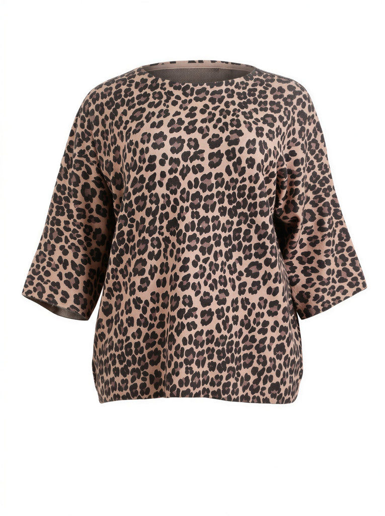 Silberstern Feinstrick-Pullover MARISA in Curvy Size mit flauschigem Leopardenmuster und U-Boot-Ausschnitt