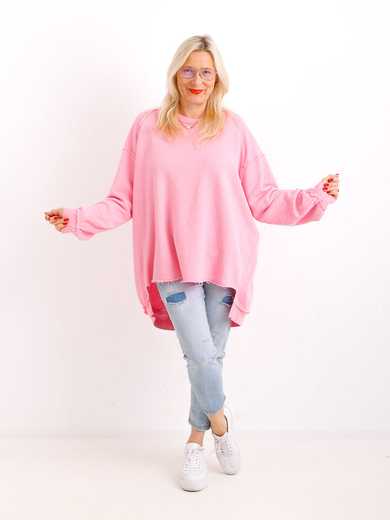 Silberstern Oversize-Sweater CARLY.S in Rosa aus reiner Baumwolle mit Inside-Out-Nähten und Vokuhila-Schnitt